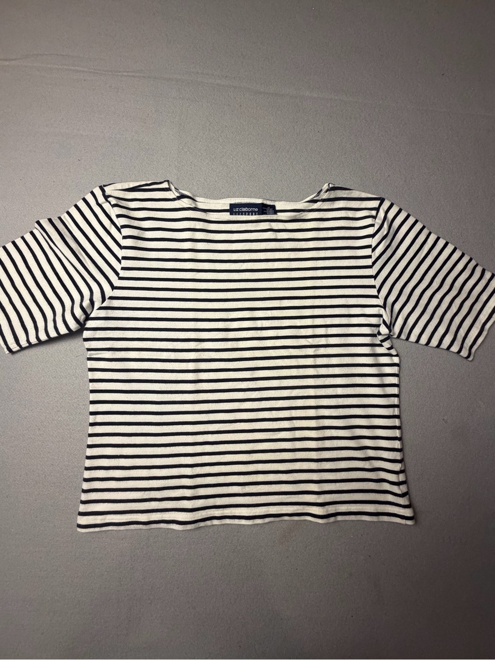 Liz Claiborne Black & White Striped Boatneck Top xl